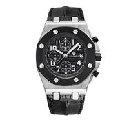Orologi Uomo Il Terzo Occhio Il Calendario Di Pelle Multifunzionale Di Quarzo. Il Cerchio Nero Nero E Argento