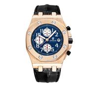 Orologi Uomo Il Terzo Occhio Il Calendario Di Pelle Multifunzionale Di Quarzo. Il Guscio D'Oro Blu In Viso.