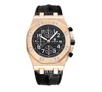 Orologi Uomo Il Terzo Occhio Il Calendario Di Pelle Multifunzionale Di Quarzo. Il Guscio D'Oro Nero E Rosa