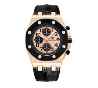 Orologi Uomo Il Terzo Occhio Il Calendario Di Pelle Multifunzionale Di Quarzo. La Rosa D'Oro Di Superficie Del Cerchio Scuro.