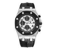 Orologi Uomo Il Terzo Occhio Il Calendario Di Pelle Multifunzionale Di Quarzo. Silver Shell Cerchio Nero Di Farina Di Frumento