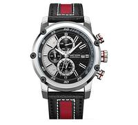 Orologi Uomo,Orologi Da Calendario Multifunzionali Per Il Movimento Della Corrente Di Marea Cintura Nera Di Guscio In Acciaio Argentato