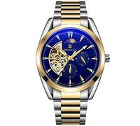 Orologi Uomo,Orologio Meccanico Automatico Completamente Automatico Di Sole E Luna Orologio Da Polso Impermeabile Tra Oro E Blu