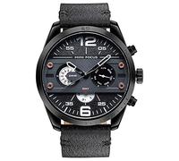 Orologi Uomo,Orologio Meccanico Stile Tre Occhi A Sei Aghi Orologio Al Quarzo Da 24 Ore Cinturino Bianco Nero Guscio Nero