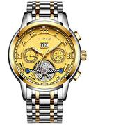 Orologi Uomo,Tourbillon Multi Funzione Automatico Meccanico Impermeabile Modello Di Bambù Orologio Per Il Tempo Libero Cintura D'Acciaio Pieno D'Oro