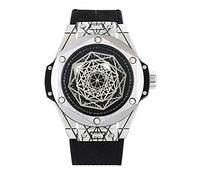 Orologi Uomo,Trend Trend Silicone Impermeabile Watchwatch Orologio Al Quarzo Trend Individuality Silver Shell Pelle Nera