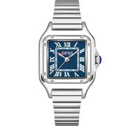 Orologi vintage da uomo - Orologio analogico quadrato con numeri romani, orologio casual, resistente all'acqua fino a 30 m, per business casual, Fascia in bambù/Blu Silwery