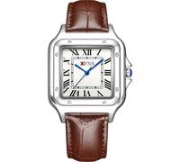 Orologi vintage da uomo - Orologio analogico quadrato con numeri romani, orologio casual, resistente all'acqua fino a 30 m, per business casual, Cintura/Caffè