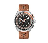 Bulova Orologio uomo Crono Racer fondo nero 98B427 cassa acciaio cinturino in pelle marrone