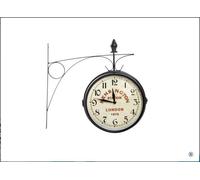 OROLOGIO A BANDIERA CON STAFFA A PARETE IN FERRO BATTUTO QUADRANTE BIFACCIALE