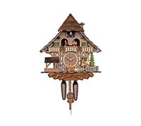 Orologio a cucù, casa della Foresta Nera con la ruota di mulino, ballerini e cucù
