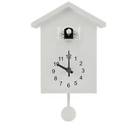 Orologio a cucù con uccello funzionante, orologio a cucù minimalista con chimer, delicato orologio a cucù a batteria, alimentato a batteria, decorazione da parete per casa, soggiorno, ufficio (bianco)