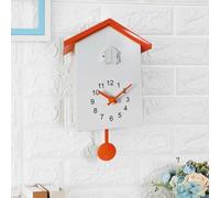 Orologio a cucù, con voci naturali di uccellini che chiamano la casetta degli uccelli, da parete, design artistico a pendolo, per studi, uffici, camere da letto, soggiorni, cucine (bianco + arancione)