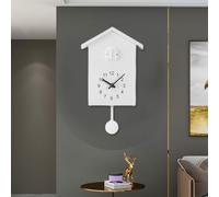 Orologio a cucù, con voci naturali di uccellini che chiamano la casetta degli uccelli da parete, design artistico a pendolo per studi, uffici, camere da letto, soggiorni, cucine (bianco)