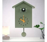 Orologio a cucù minimalista con pendolo - Delicato orologio da parete a forma di casetta per uccelli con suoneria, a batteria per arte da parete, casa, soggiorno, cucina, decorazione ufficio (Verde)