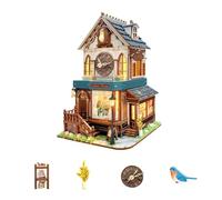 Orologio a cucù puzzle in legno 3D, kit modello meccanico fai da te con luci a LED, architettura vintage artigianale, regalo di assemblaggio creativo, decorazione unica per la casa del soggiorno