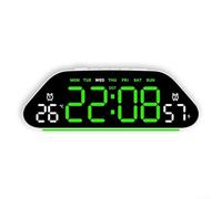 Orologio a LED silenzioso da parete con display per ora, giorno, temperatura, 3 livelli regolabili, conto alla rovescia e modalità sleep 21 x 3,5 x 7,5 cm, digitale (bianco verde)