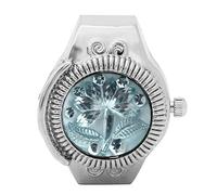 Orologio ad anello Orologio ad anello da dito Cover flip-up Orologio al quarzo da donna con fiore rosa rotondo(Azzurro)