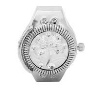 Orologio ad anello Orologio ad anello da dito Cover flip-up Orologio al quarzo da donna con fiore rosa rotondo(bianca)