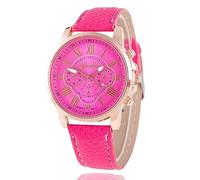 Orologio al quarzo da donna casual con quadrante finto a tre occhi e cinturino in pelle, alla moda, bellissimo accessorio per abbigliamento, regalo di compleanno per uomini e donne, Rosso rosato