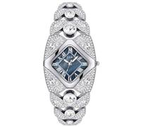 Orologio al quarzo da donna con quadrante quadrato a rombo con strass e perle, Argento blu, Moda, Lusso, Elegante