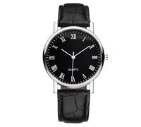 Orologio al quarzo da uomo, con cinturino in pelle, analogico, classico, al quarzo, dal design elegante e senza , con cinturino in pelle resistente, perfetto per l'uso quotidiano, Faccia Nera,