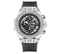 Orologio al quarzo da uomo con cinturino in silicone impermeabile e cinturino in silicone, Nero e bianco