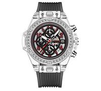 Orologio al quarzo da uomo con cinturino in silicone impermeabile e cinturino in silicone, Nero e rosso