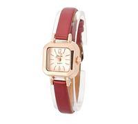 Orologio al Quarzo, Orologio da Polso da Donna alla Moda con Cinturino in PU e Cassa Quadrata in Metallo 7 Colori(Rosso)