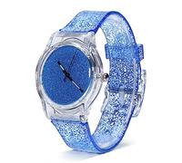 Orologio Al Quarzo, Orologio Rotondo, Orologio da Polso Al Quarzo da Donna Cinturino in Plastica Rotondo Orologio da Polso Glitterato Orologio da Polso in Polvere (blu) (cielo blu)