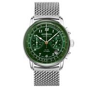 Zeppelin Orologio da uomo con cinturino in maglia milanese serie LZ126 Los Angeles cronografo data 7614M-4, argento/quadrante verde/cinturino in metallo, Bracciale