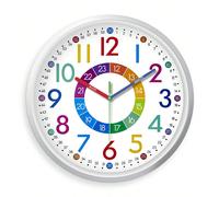 Orologio analogico creativo e colorato con lettere e numeri per bambini, orologio da parete silenzioso per l'insegnamento, facile da pensare e imparare, con zone di colore, adatto per soggiorno, camer