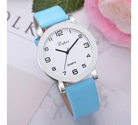 Orologio analogico da donna, al quarzo, in pelle, casual, con orari, blu cielo, One Size