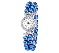 Orologio analogico da donna, cinturino con perle, stile casual, alla moda, Blu, misura unica