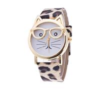 Orologio analogico da donna con quadrante a forma di gatto, alla moda, con occhiali, al quarzo, da donna, Multicolore, misura unica