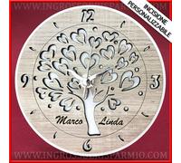 OROLOGIO ARTIGIANALE IN LEGNO CON ALBERO DELLA VITA E INCISIONE BOMBONIERE NOZZE