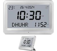 Orologio Athan Digitale con 8 Suoni Adhan, Doppio Calendario Hijri e Gregoriano, Display LCD a Batteria per Case Musulmane, Promemoria Preghiera con Indicatore Qibla e Temperatura,White