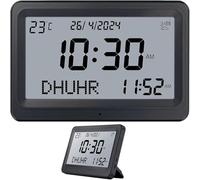 Orologio Athan Digitale con 8 Suoni Adhan, Doppio Calendario Hijri e Gregoriano, Display LCD a Batteria per Case Musulmane, Promemoria Preghiera con Indicatore Qibla e Temperatura,Black