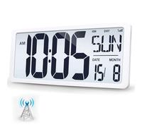 Orologio atomico extra large da 47 cm con retroilluminazione, orologio digitale da parete a batteria con funzione di ricarica, display LCD jumbo, ora/calendario/temperatura, per parete, camera da