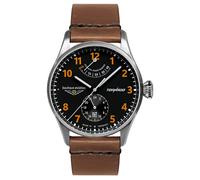 Bauhaus Aviation Orologio da uomo automatico serie Tornado indicatore riserva di carica 5 ATM con cinturino in pelle 2790 in diverse varianti, nero / arancione, cinghia