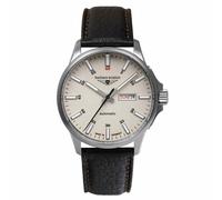 Bauhaus Aviation Orologio da uomo con cinturino in pelle o cinturino in titanio automatico cassa in titanio 10 ATM vetro zaffiro giorno data/DayDate 2866, beige/cinturino in pelle, cinghia
