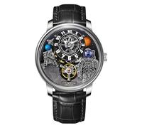 Orologio automatico da uomo, stazione spaziale, a carica automatica, resistente all'acqua fino a 50 m, cassa in vetro trasparente, stile spaziale unico, orologio meccanico con cinturino in pelle a