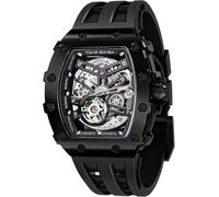 Orologio automatico da uomo TSAR BOMBA Tonneau Luxury Skeleton Black TB-8208