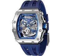 Orologio automatico da uomo TSAR BOMBA Tonneau Luxury Skeleton Blue TB-8208