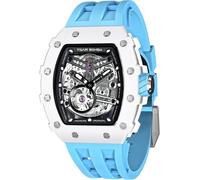 Orologio automatico da uomo TSAR BOMBA Tonneau Luxury Skeleton Light Blue 820...