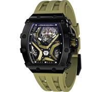 Orologio automatico da uomo TSAR BOMBA Tonneau Luxury Skeleton Olive SGLZTB82...