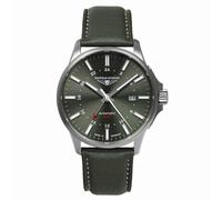 Bauhaus Aviation Orologio da uomo con cinturino in pelle o cinturino in titanio automatico GMT cassa in titanio 10 ATM vetro zaffiro data 2868, verde/cinturino in pelle, cinghia