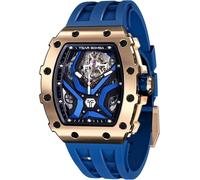 Orologio automatico uomo TSAR BOMBA Tonneau Luxury scheletro blu oro...