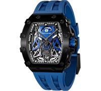 Orologio automatico uomo TSAR BOMBA Tonneau Luxury Skeleton nero blu...