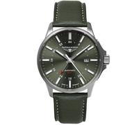 Bauhaus Aviation Orologio da uomo con cinturino in pelle o cinturino in titanio automatico GMT cassa in titanio 10 ATM vetro zaffiro data 2868, verde/cinturino in pelle, cinghia